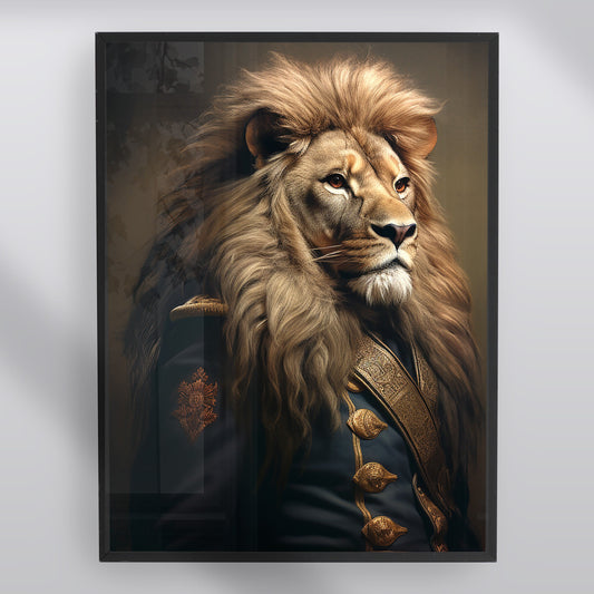 Lion in Military Uniform Print